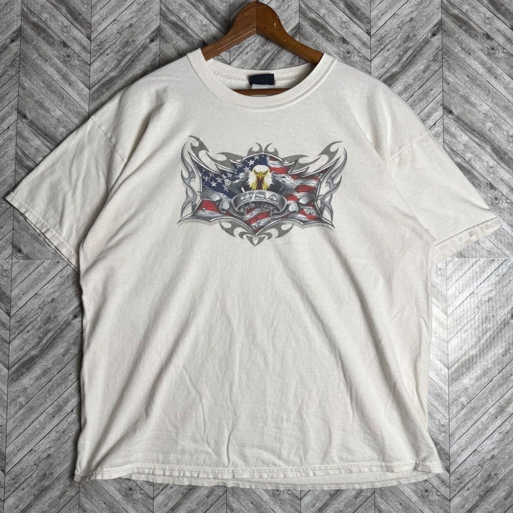 Canyon River Blues Mens USA Eagle Graphic T-Shirt Off-White Biker Patriotic XL - Picture 2 of 6